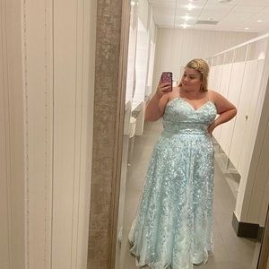 David’s bridal light blue prom dress.